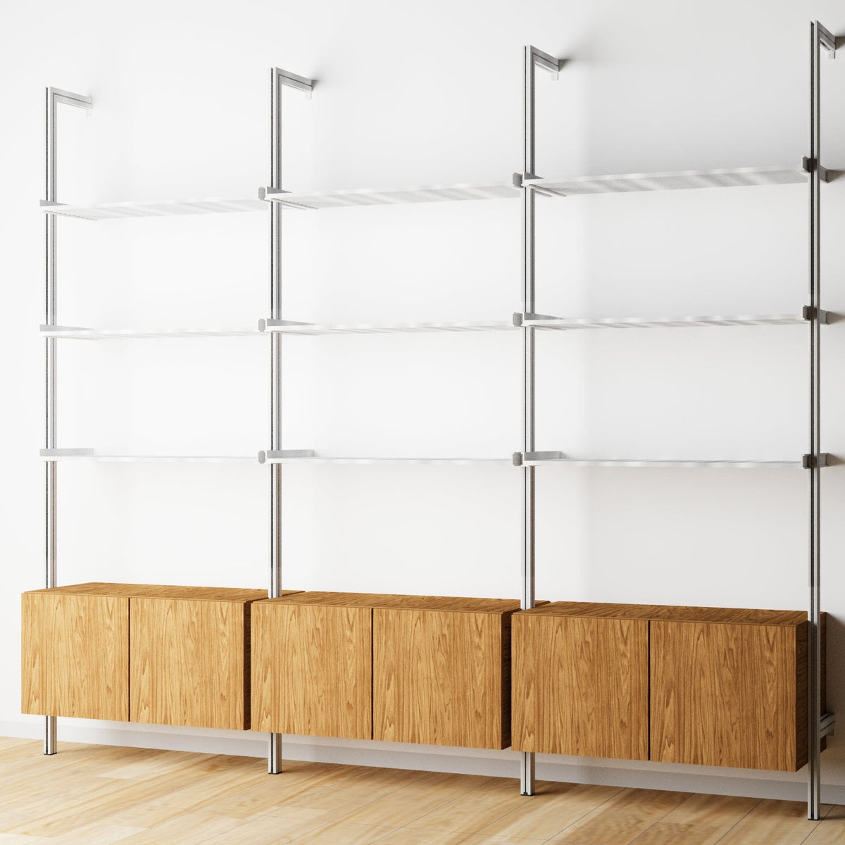 Modular Shelving Units - Aluminum Shelves and Wood Cabinets