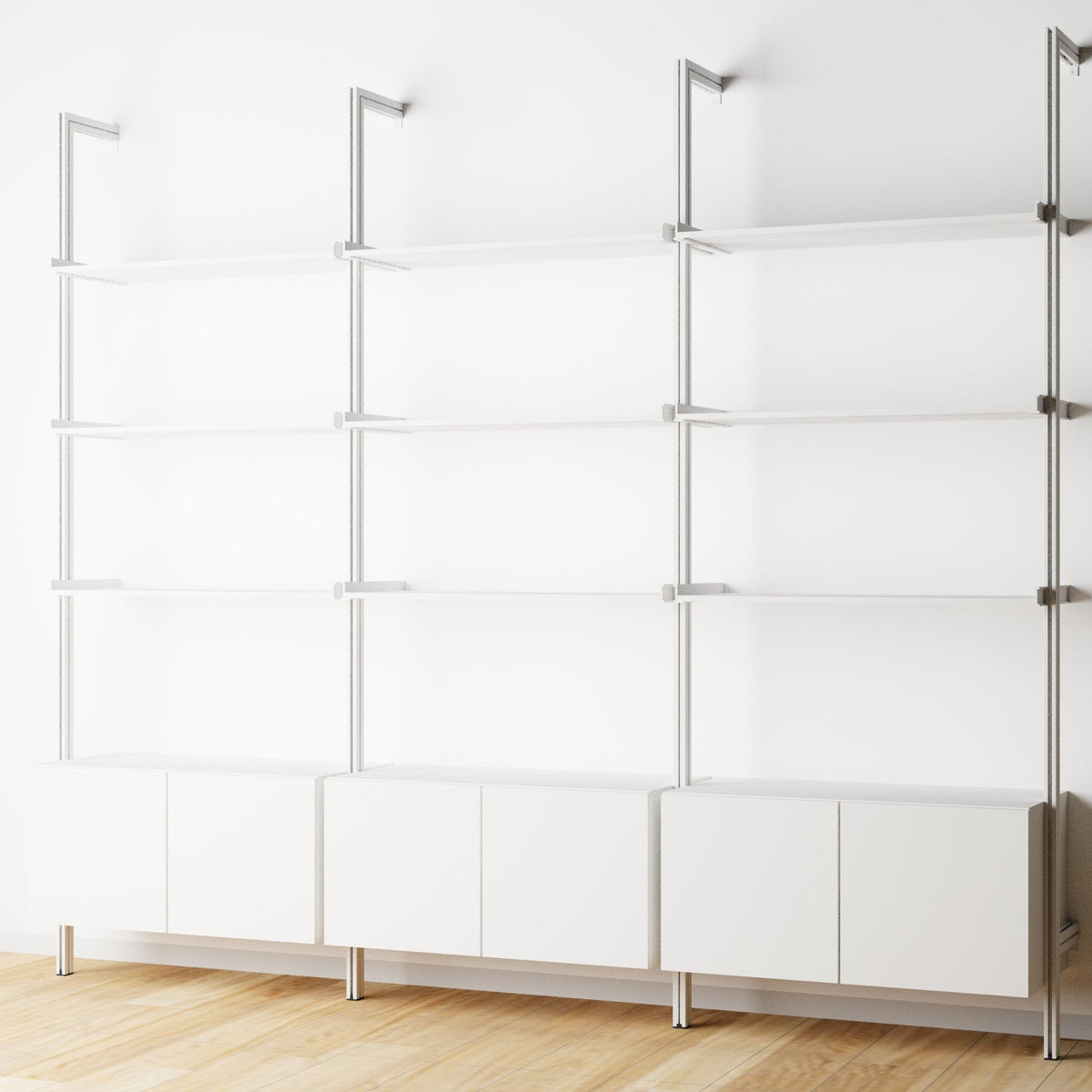 Modular Shelving Units - Aluminum Shelves and Wood Cabinets