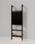 Retail display shelving unit with white shelves and white vertical posts, one bay.