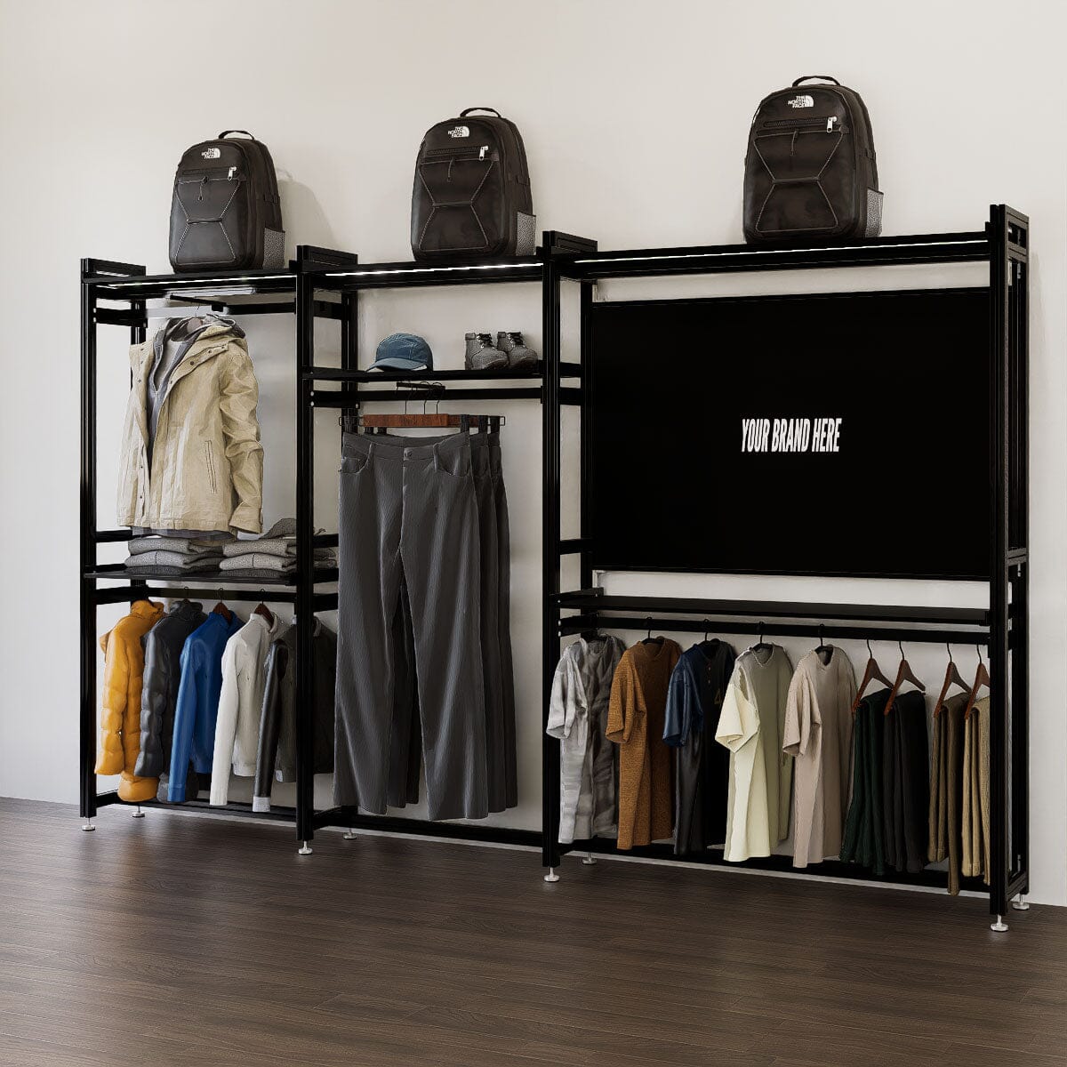 Stand Alone Modern Retail Display with Top Shelving/Branding