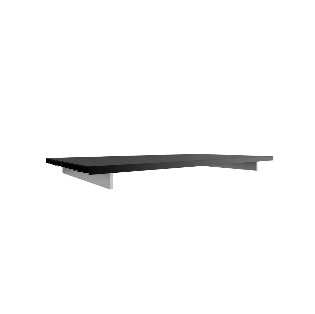 WAL shelf with black shelf and satin supports, shown as a single modular shelf with side brackets.