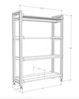 Retail display shelving unit, shown with open shelving.