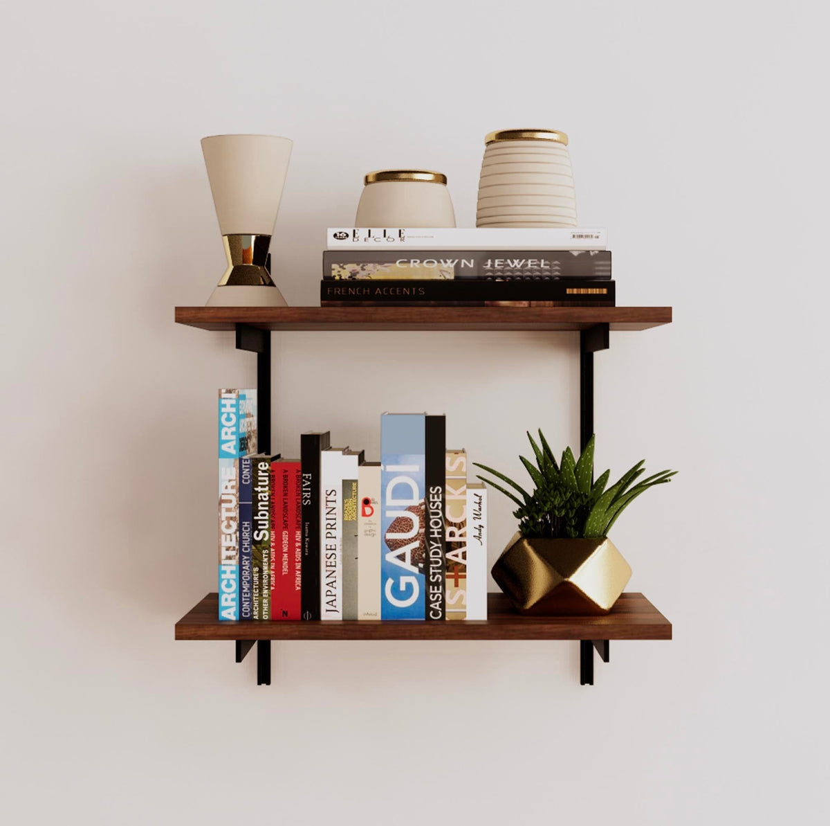 Modular shelving unit with Tea for Two shelves, black vertical posts, and one bay, shown with two open shelf levels.