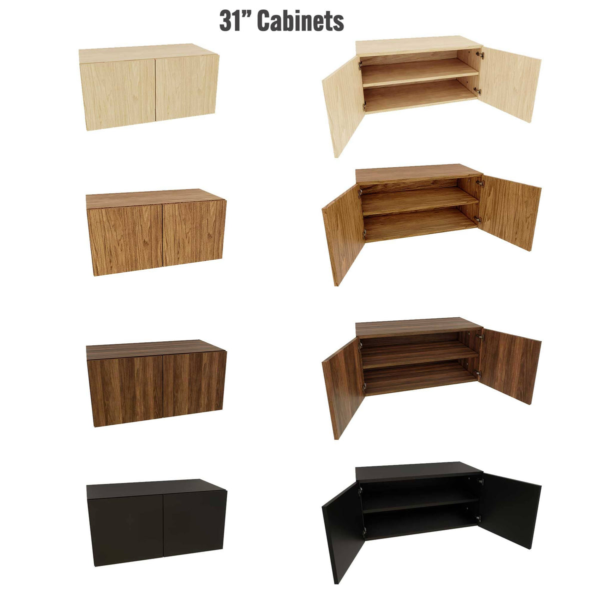Modular shelving unit, 31-inch shelf width, shown with open shelf levels.