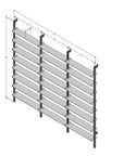 Technical drawing of a DVD media storage shelving unit with satin shelves and satin vertical posts, three bays, 31-inch shelf width, showing product dimensions and configuration details.