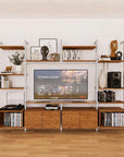 Harmony 4 Bay Media Unit - Aluminum + Wood Shelves and Cabinets