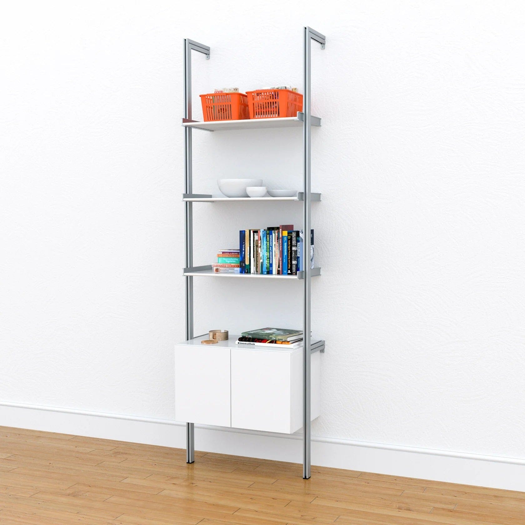 Minimalist white 24-inch PAL series cabinet from Modern Shelving with versatile storage options.
