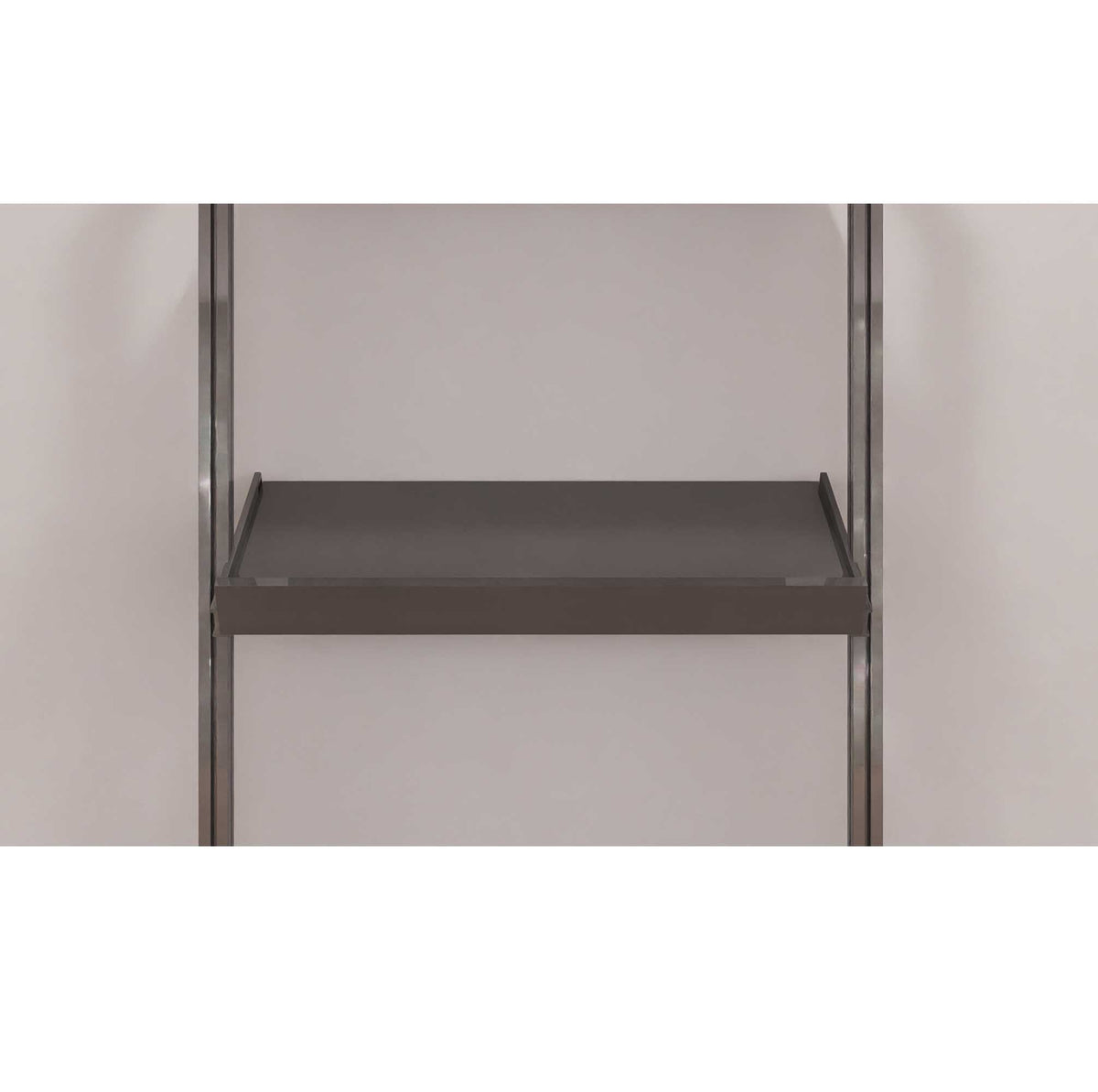 Modular shelving unit with white shelves and white vertical posts.