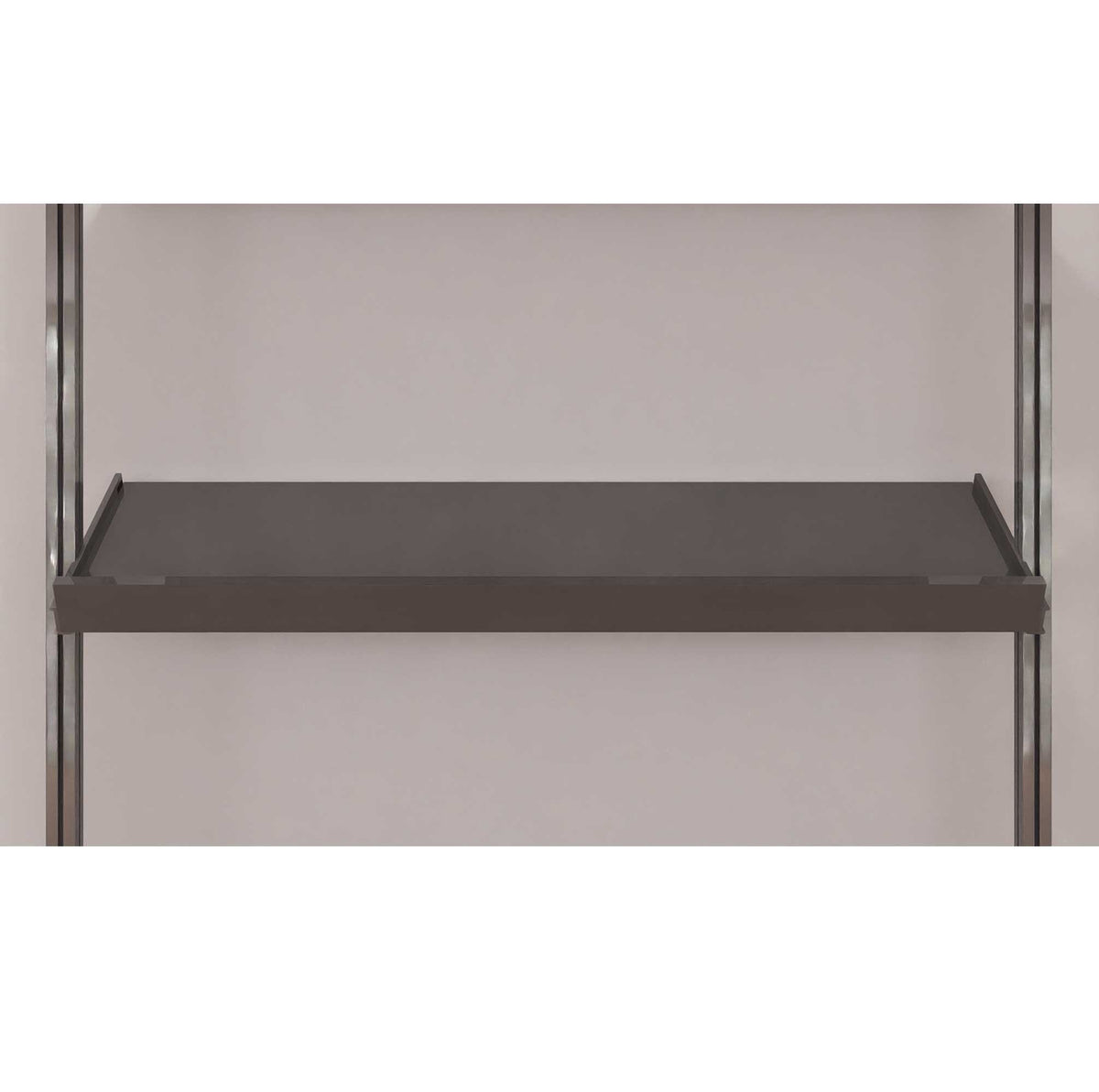 Modular shelving unit with black shelves and black vertical posts.