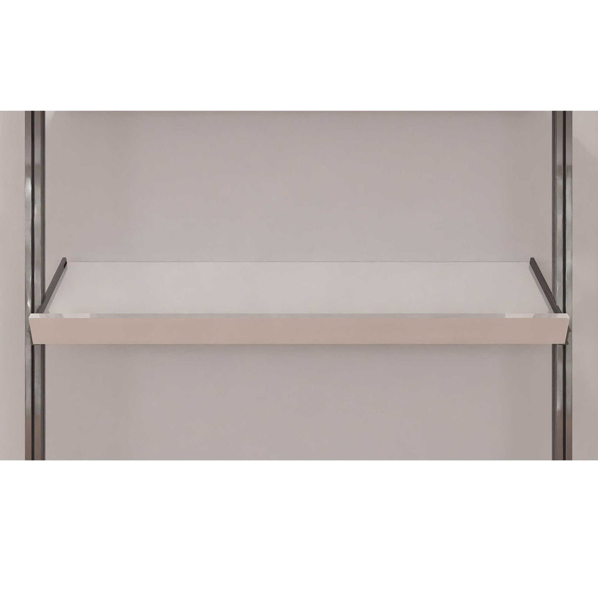 Modular shelving unit with black shelves and black vertical posts.