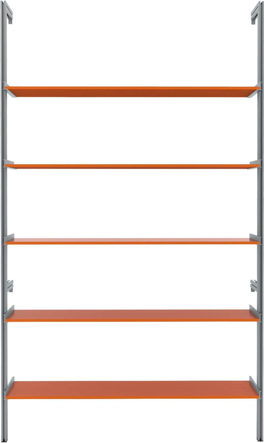 Modular shelving unit, shown with open shelving.