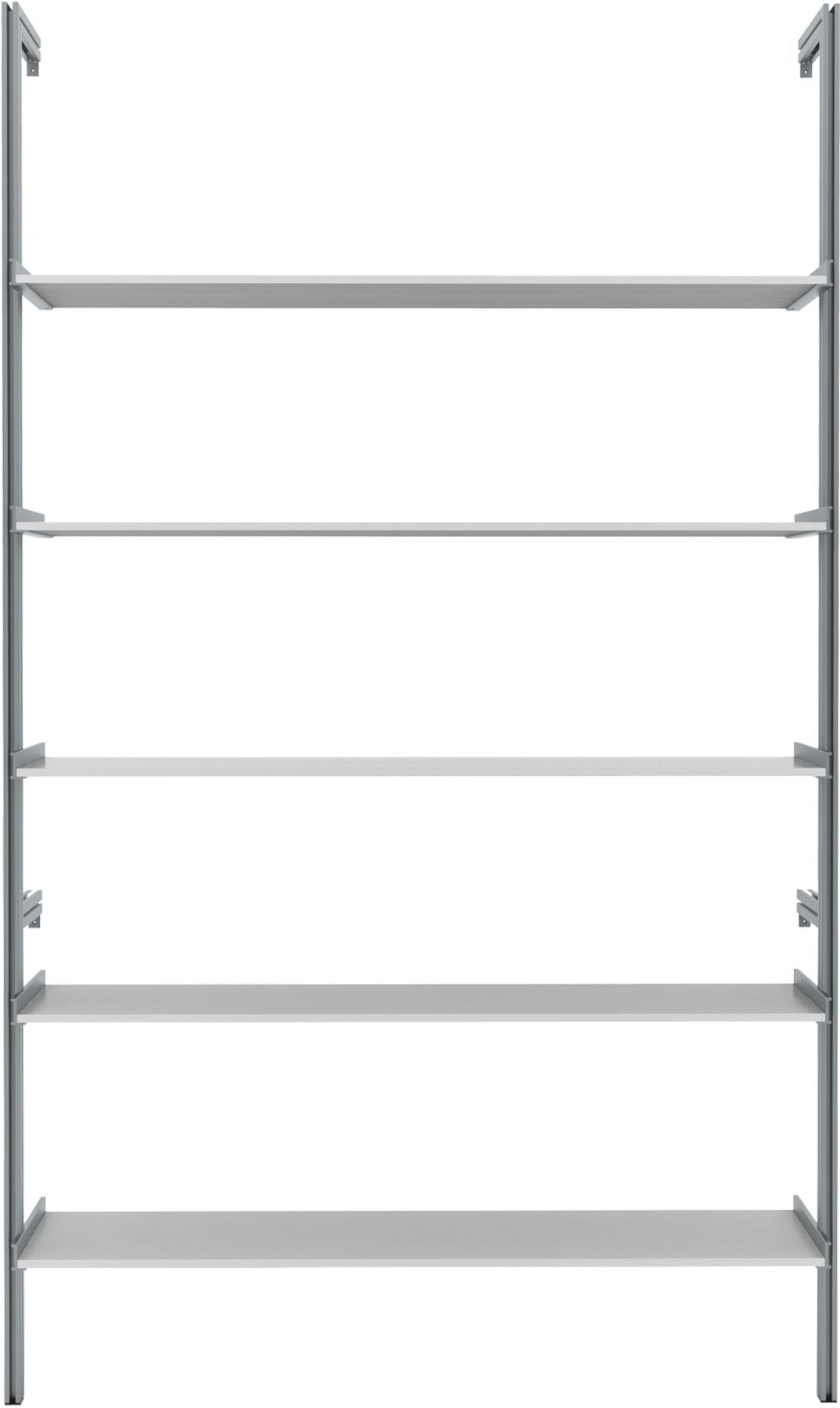 Modular shelving unit, shown with open shelving.